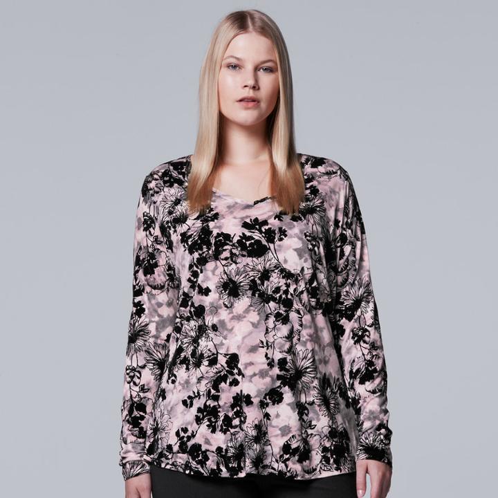 Plus Size Simply Vera Vera Wang Printed Tee, Women's, Size: 0x, Black