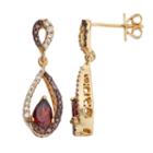 14k Gold Over Silver Garnet & Cubic Zirconia Teardrop Earrings, Women's, Red