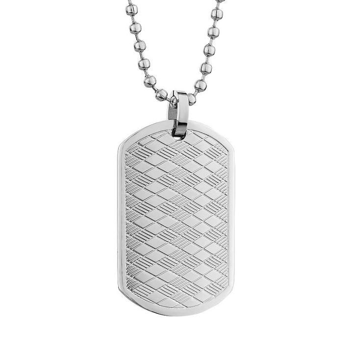 Lynx Stainless Steel Argyle Dog Tag Necklace - Men, Grey