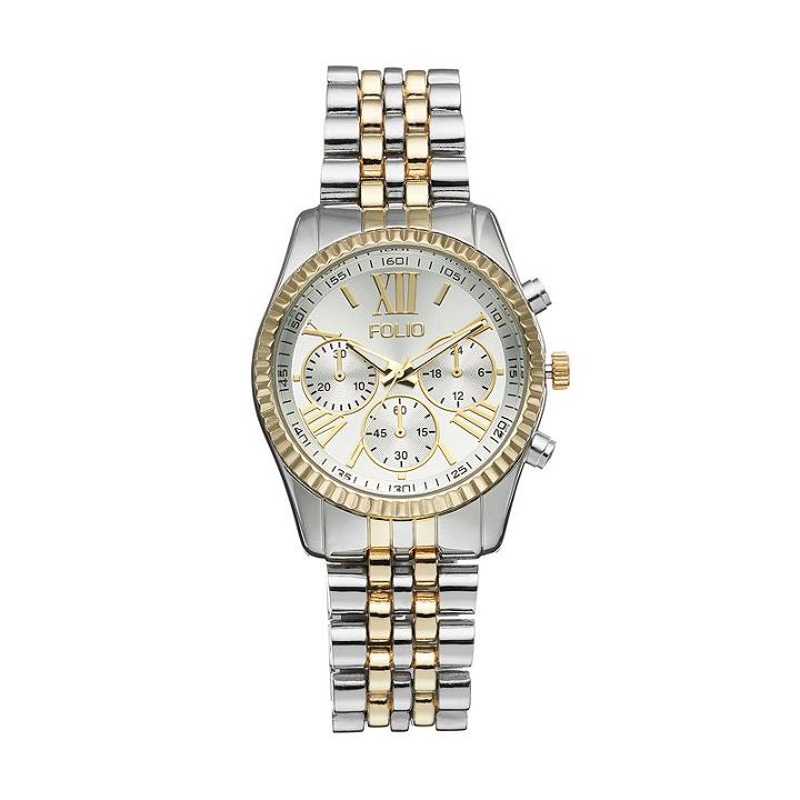 Folio Women's Two Tone Stainless Steel Watch, Size: Large, Multicolor