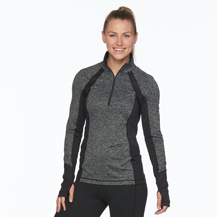Women's Tek Gear&reg; Dry Tek Space-dye Quarter-zip Workout Top, Size: Large, Black