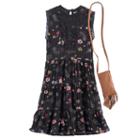 Girls 7-16 Knitworks Floral Tiered Dress With Crossbody Purse, Size: 8, Black