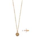 Lc Lauren Conrad Glittery Disc Pendant Necklace & Stud Earring Set, Women's, Med Pink