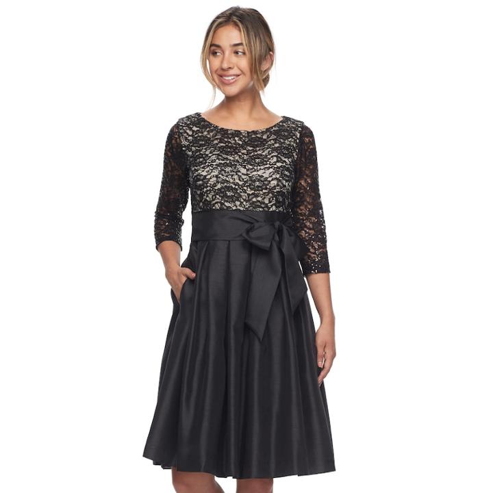 Women's Jessica Howard Pleated Lace Fit & Flare Dress, Size: 8, Light Grey