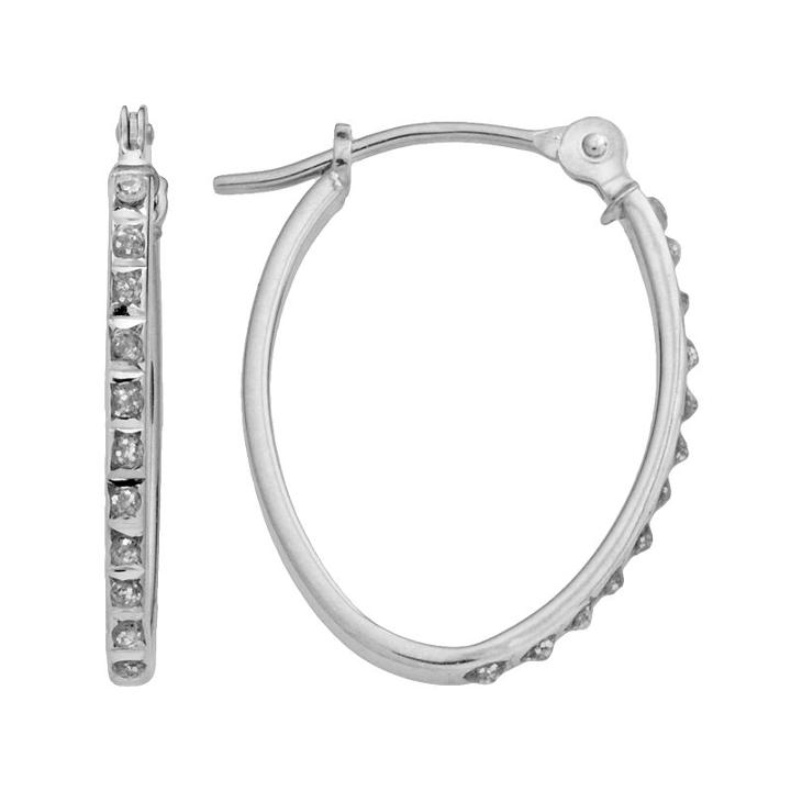 Diamond Fascination 14k White Gold Oval Hoop Earrings, Women's