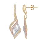 Emotions Tri Tone 18k Gold Over Silver Cubic Zirconia Twist Drop Earrings, Women's, White