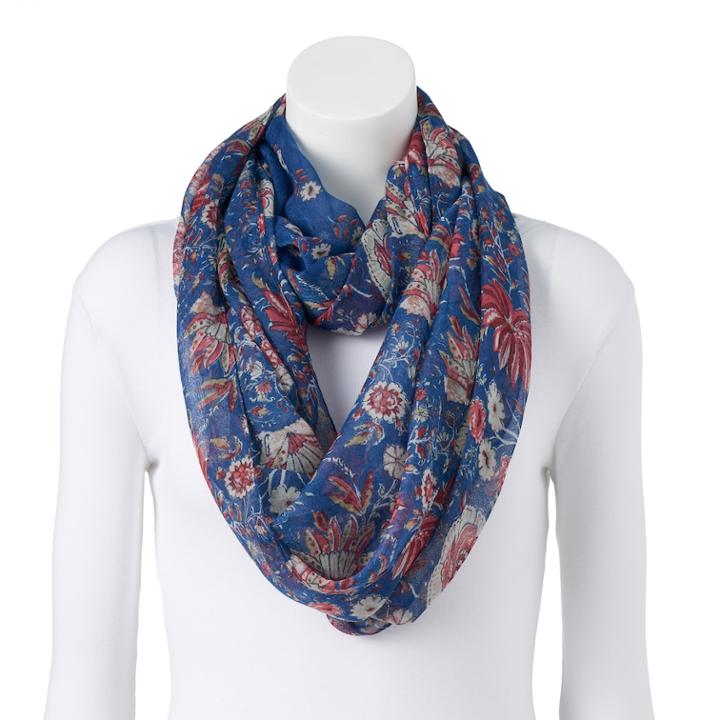 Women's Chaps Bohemian Floral Infinity Scarf, Dark Blue
