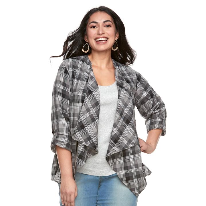 Plus Size Sonoma Goods For Life&trade; Flyaway Shirt Cardigan, Women's, Size: 1xl, Black