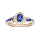10k Gold Sapphire & Diamond Accent Oval Halo Ring, Women's, Size: 8, Blue