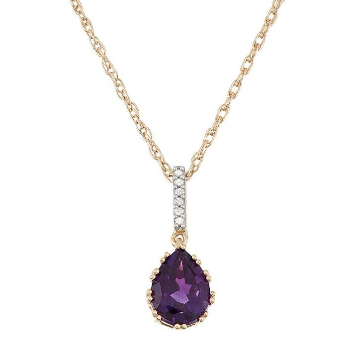 18k Gold Over Silver Amethyst & Diamond Accent Teardrop Pendant, Women's, Size: 18