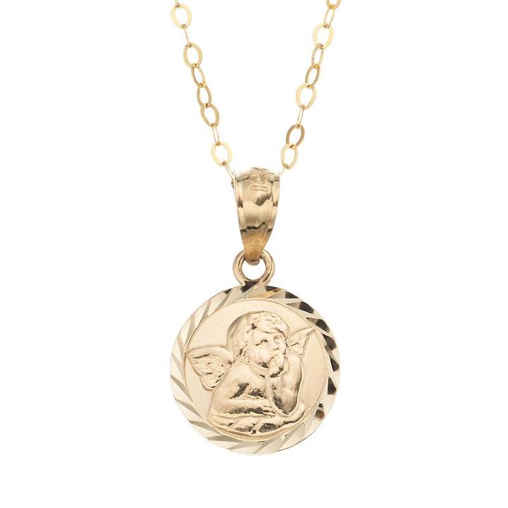 14k Gold Guardian Angel Pendant Necklace - Kids, Girl's, Size: 15