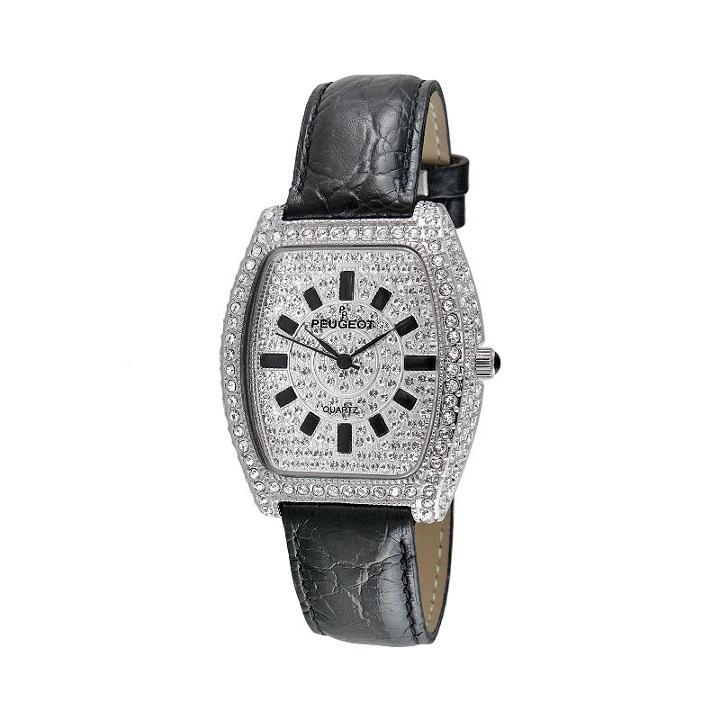 Peugeot Women's Crystal Leather Watch - J1246bk, Black
