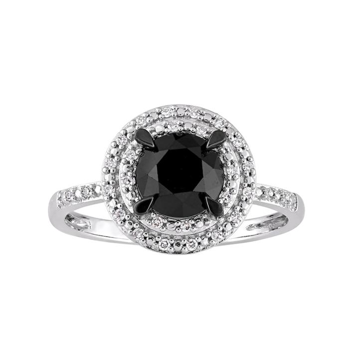 Stella Grace 14k White Gold 1 5/8 Carat T.w. Black & White Diamond Halo Ring, Women's, Size: 7