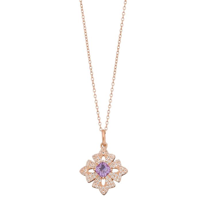 14k Rose Gold Over Silver Amethyst & White Topaz Cross Pendant Necklace, Women's, Size: 18, Purple