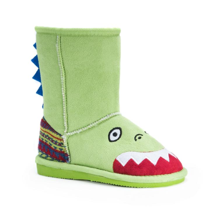Muk Luks Rex Dinosaur Kids' Plush Boots, Boy's, Size: 8 T, Green