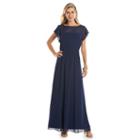 Chaps Chiffon Evening Gown - Women's, Size: 12, Blue (navy)