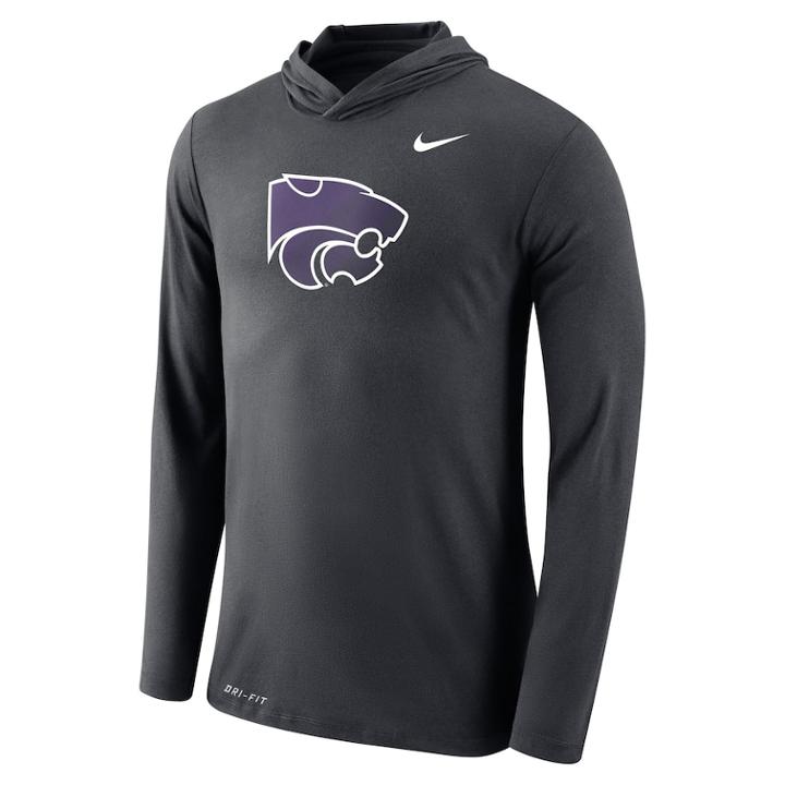 Men's Nike Kansas State Wildcats Dri-fit Hooded Tee, Size: Xl, Grey (anthracite)