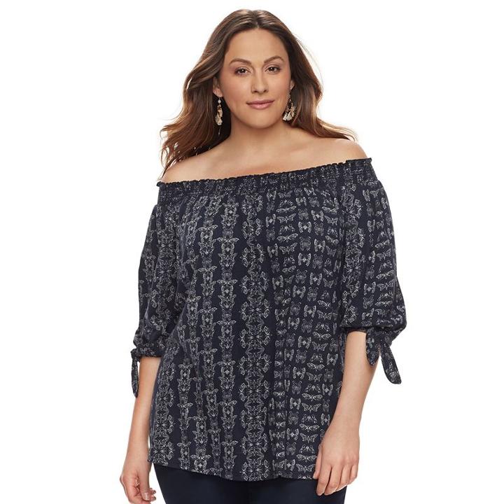 Plus Size Sonoma Goods For Life&trade; Printed Off-the-shoulder Top, Women's, Size: 1xl, Blue (navy)