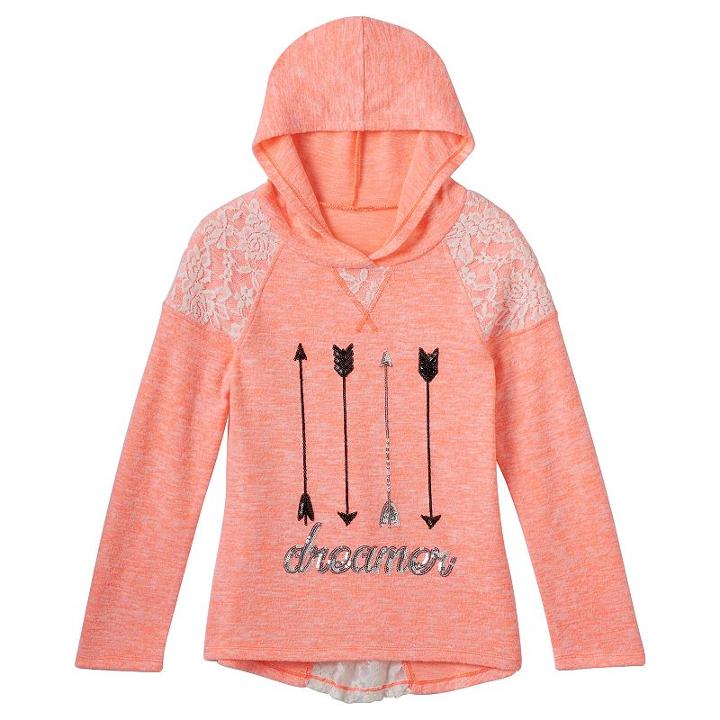 Girls 7-16 Miss Chievous Cozy Sequin High-low Hoodie, Girl's, Size: Medium, Brt Orange