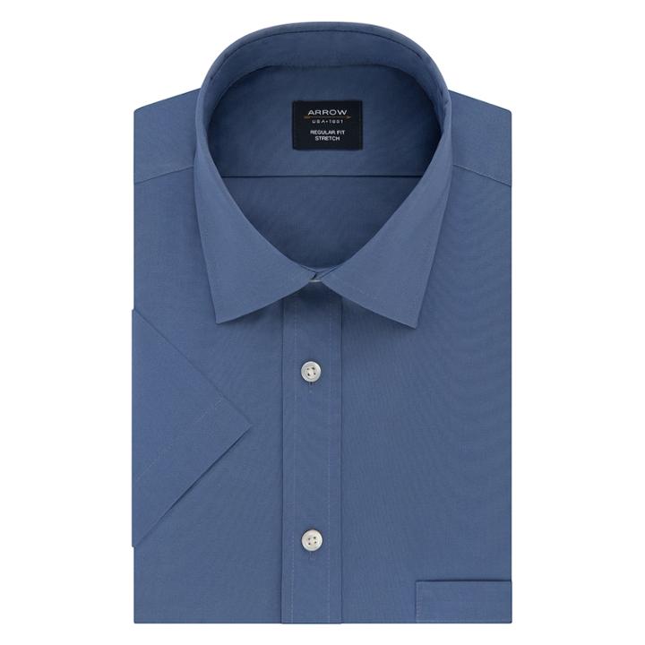 Men's Arrow Regular-fit Stretch Dress Shirt, Size: M 15-15.5, Blue