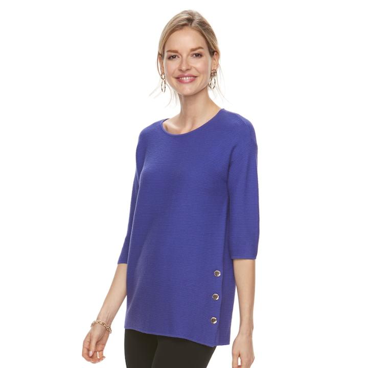 Petite Dana Buchman Side Button Sweater, Women's, Size: Medium, Brt Purple