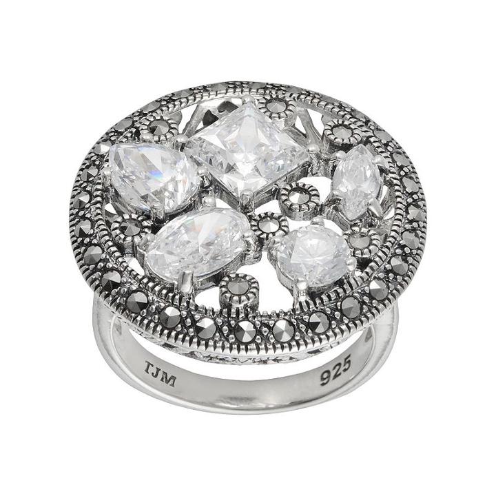 Lavish By Tjm Sterling Silver Cubic Zirconia Openwork Disc Ring - Made With Swarovski Marcasite, Women's, Size: 8, White