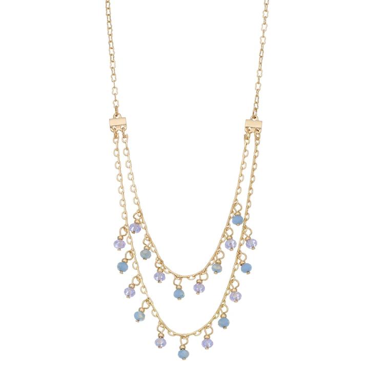 Lc Lauren Conrad Beaded Double Layer Necklace, Women's, Blue