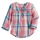 Baby Girl Jumping Beans&reg; Plaid Lurex Henley, Size: 12 Months, Brt Pink