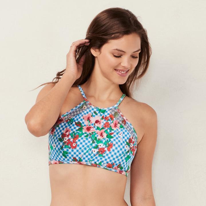 Women's Lc Lauren Conrad Beach Shop High-neck Bikini Top, Size: Xl, Brt Blue