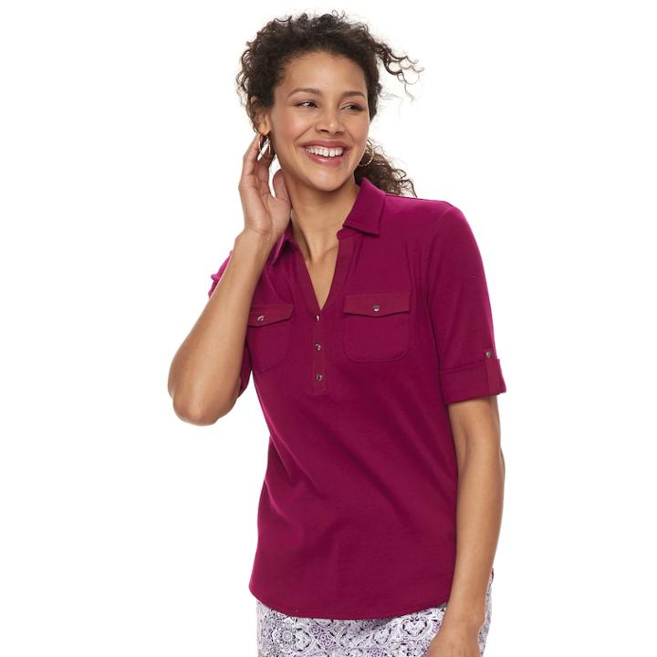 Women's Croft & Barrow&reg; Utility Polo, Size: Xl, Dark Pink