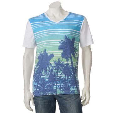 Men's Distortion Palm Tree Striped Tee, Size: Medium, White