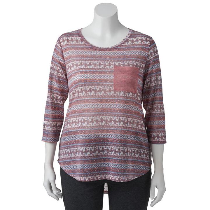 Juniors' Plus Size Wallflower Print Pocket Tee, Girl's, Size: 1xl, Dark Red