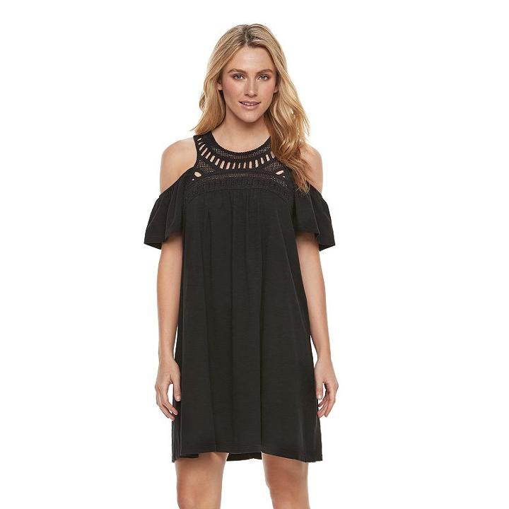 Women's Sonoma Goods For Life&trade; Cold-shoulder Crochet Shift Dress, Size: Medium, Black