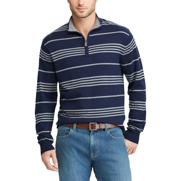 Men's Chaps Classic-fit Striped Quarter-zip Sweater, Size: Medium, Blue (navy)