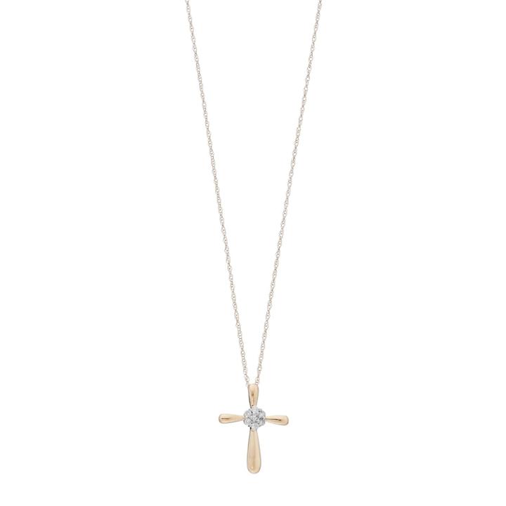 10k Gold 1/10 Carat T.w. Diamond Cluster Cross Pendant, Size: 18, White