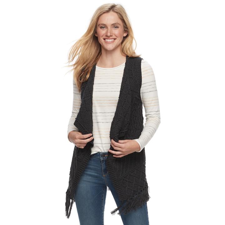 Petite Sonoma Goods For Life&trade; Cable Knit Fringe Vest, Women's, Size: S Petite, Dark Grey