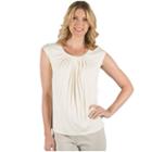 Women's Larry Levine Cap Sleeve Tuck Neck Zipper Top, Size: Large, White Oth