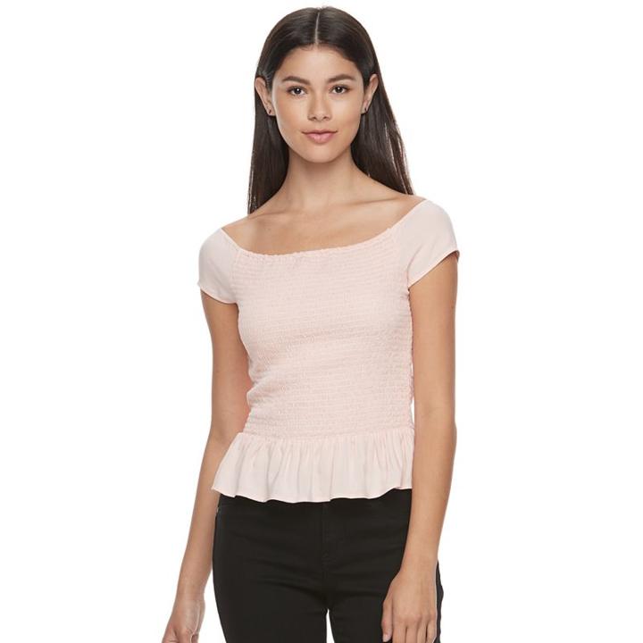 Juniors' Candie's&reg; Smocked Peplum Tee, Teens, Size: Large, Brt Pink
