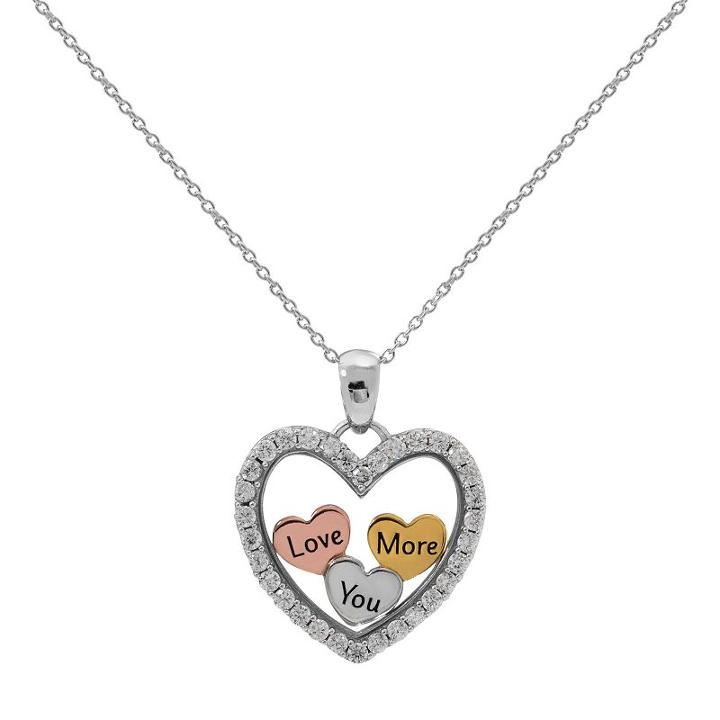 Hallmark Tri-tone Sterling Silver Cubic Zirconia Love You More Heart Pendant, Women's, Size: 18, White