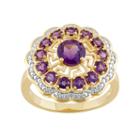 18k Gold Over Silver Flower & Greek Key Ring, Women's, Size: 7, Purple