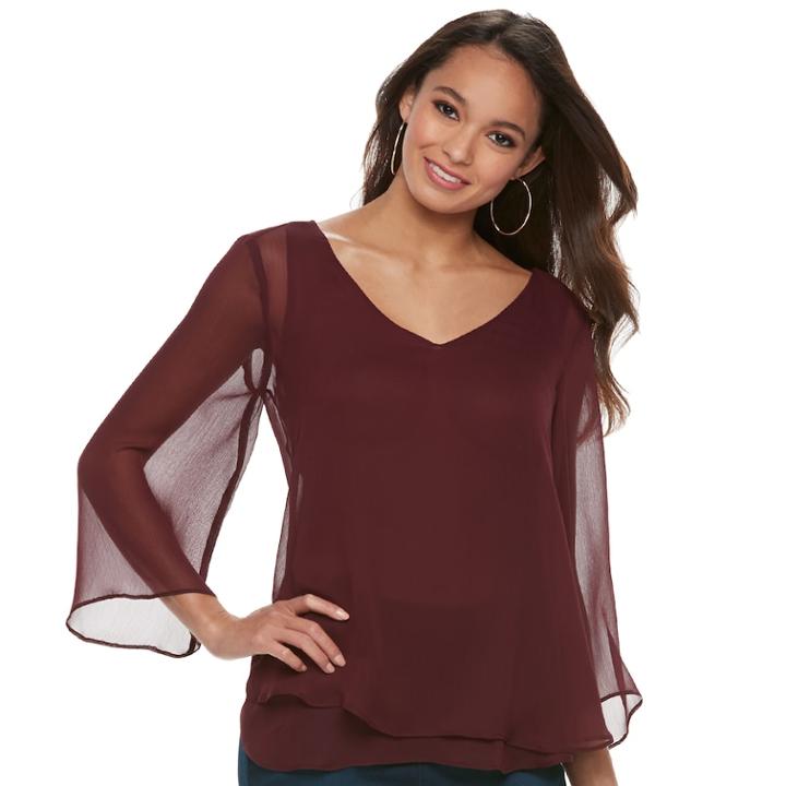 Women's Jennifer Lopez Angel Sleeve Chiffon Top, Size: Xl, Dark Red