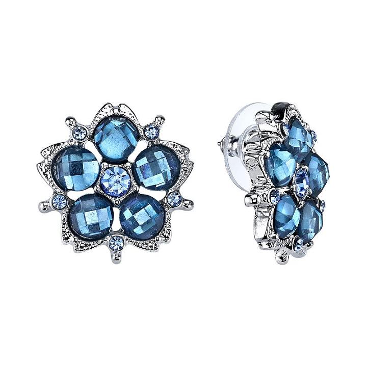 1928 Simulated Crystal Flower Stud Earrings, Women's, Blue