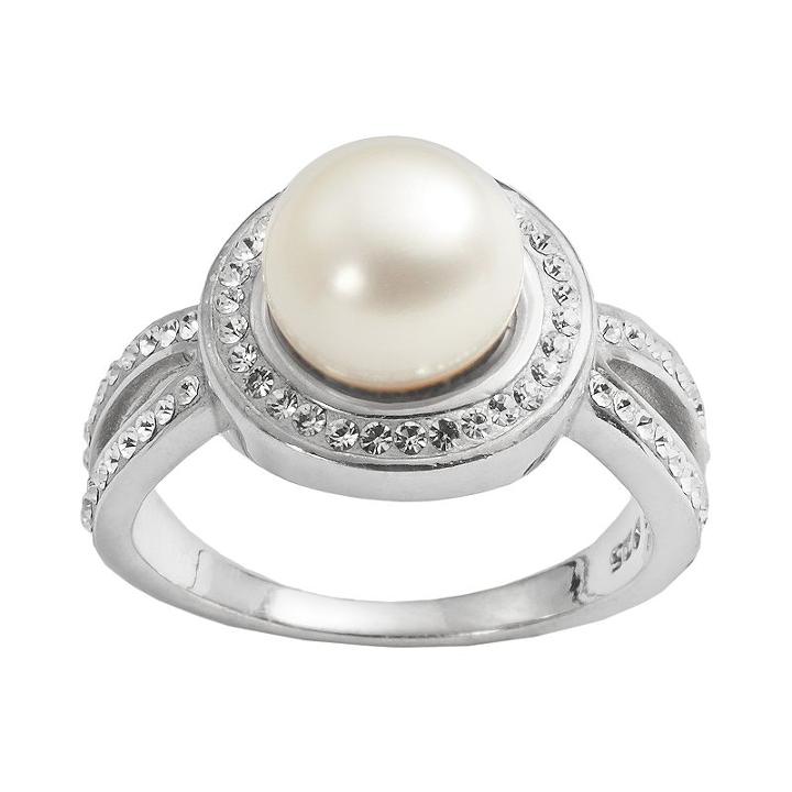 Pearl 'n' Ice Sterling Silver Freshwater Cultured Pearl & Crystal Halo Ring, Women's, Size: 7, White