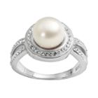 Pearl 'n' Ice Sterling Silver Freshwater Cultured Pearl & Crystal Halo Ring, Women's, Size: 7, White