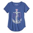 Girls 7-16 & Plus Size Mudd&reg; Raw Edge Scoopneck Shiny Graphic Tee, Girl's, Size: 7-8, Blue (navy)