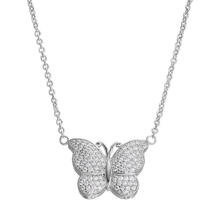 Fleur Cubic Zirconia Butterfly Necklace, Women's, Grey