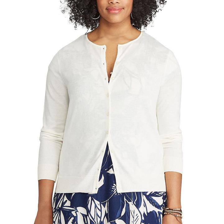 Plus Size Chaps Button-front Cardigan, Women's, Size: 2xl, White