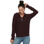 Juniors' Almost Famous Lace-up Sweater Hoodie, Teens, Size: Small, Purple