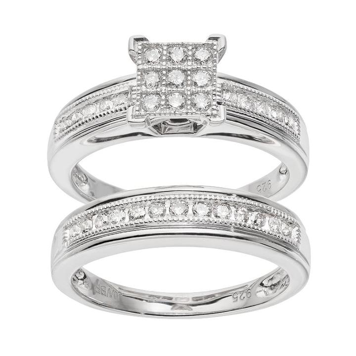 Always Yours Sterling Silver 1/2 Carat T.w. Diamond Square Engagement Ring Set, Women's, Size: 7, White