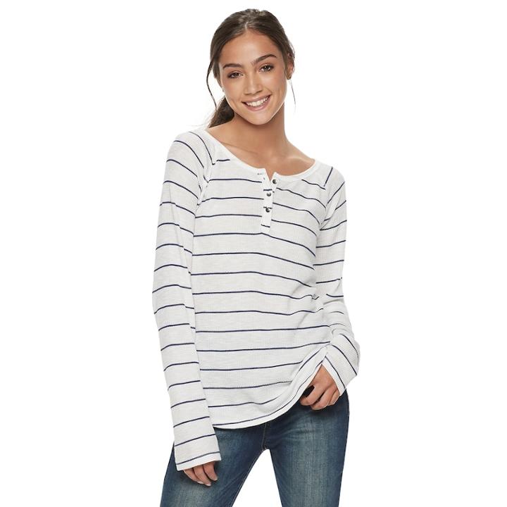Juniors' So&reg; Thermal Henley Top, Teens, Size: Xxs, White
